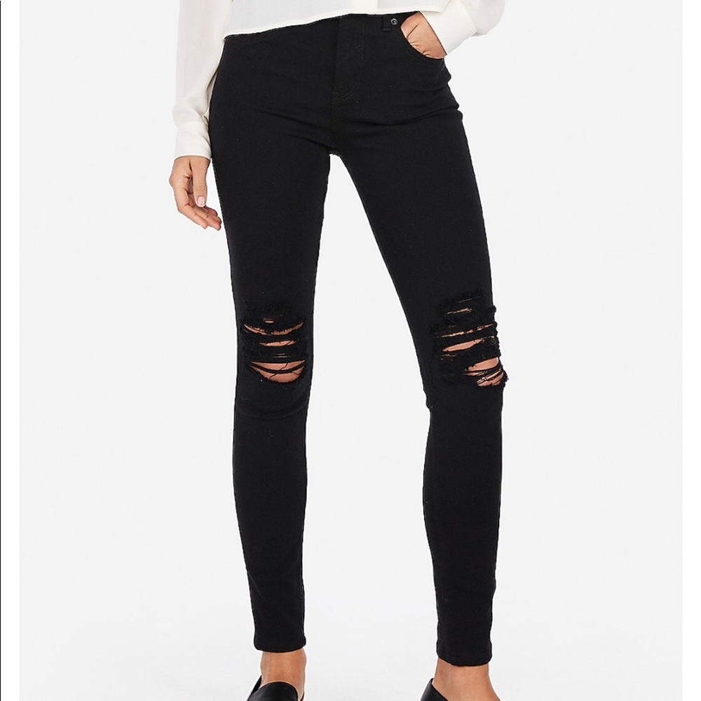 Express High Waisted Black Ripped Jean Leggings